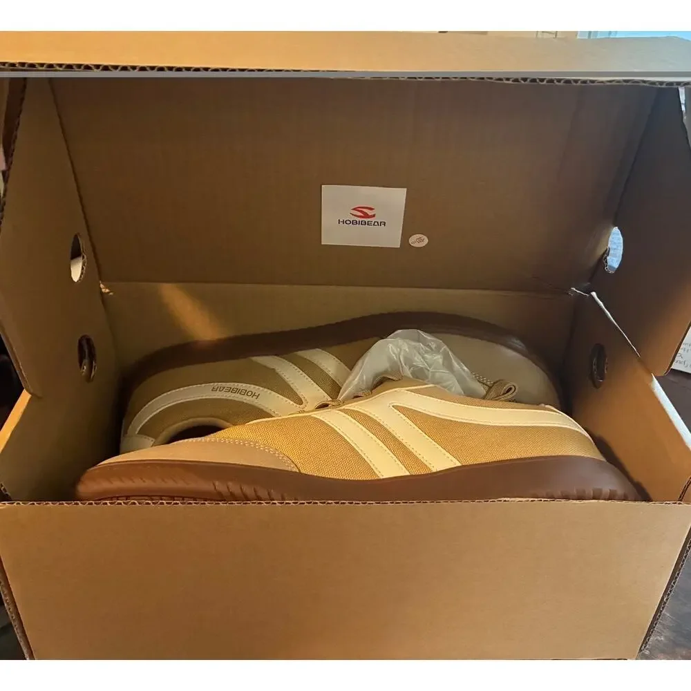 BRAND NEW ~ HOBIBEAR Barefoot Tan & White Wide Toe Box Casual Shoes ~Size 11
